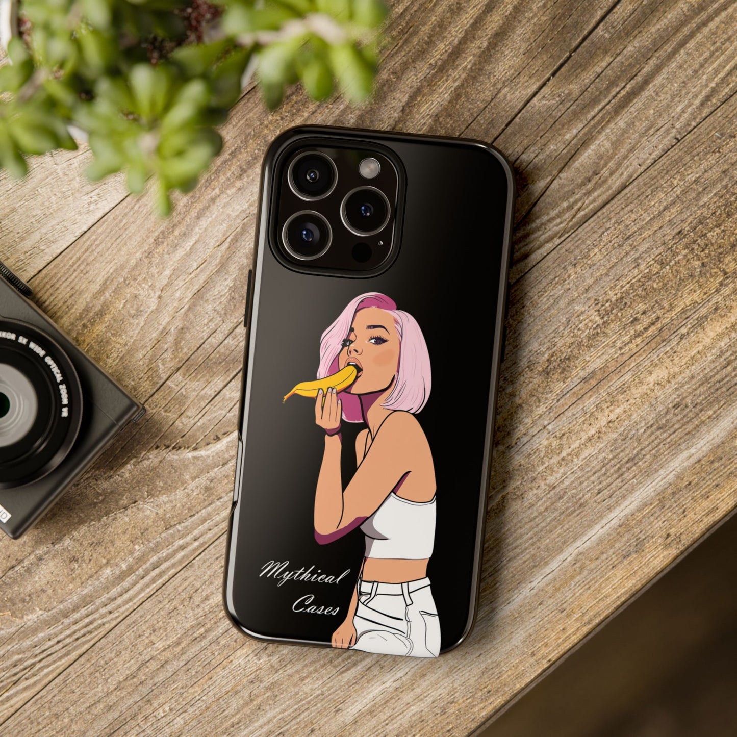 Woman Eats Banana Phone Case Black Special Edition #0007